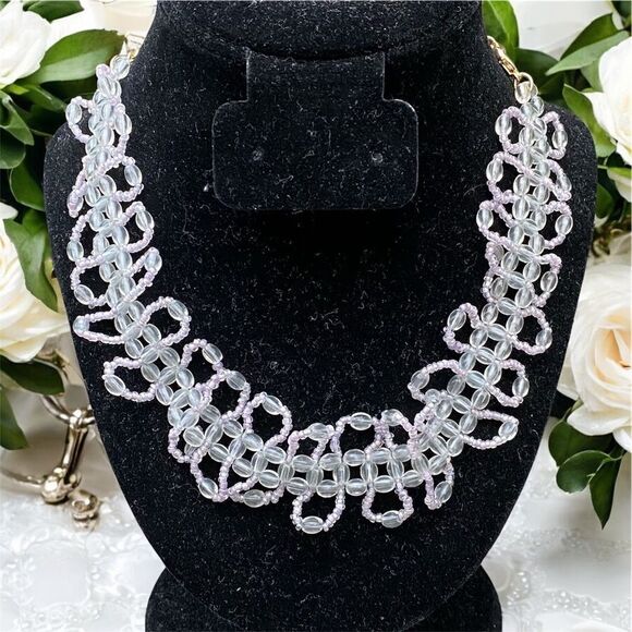 NWT New Free People Iridescence Lilac Bead Chocker Necklace. Adjustable - Picture 2 of 7